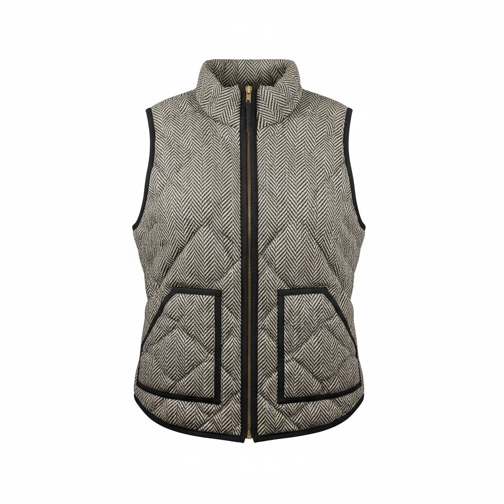 J.Crew Excursion Preppy Puffer Vest XS Herringbone Quilted Down‎ Black Cream